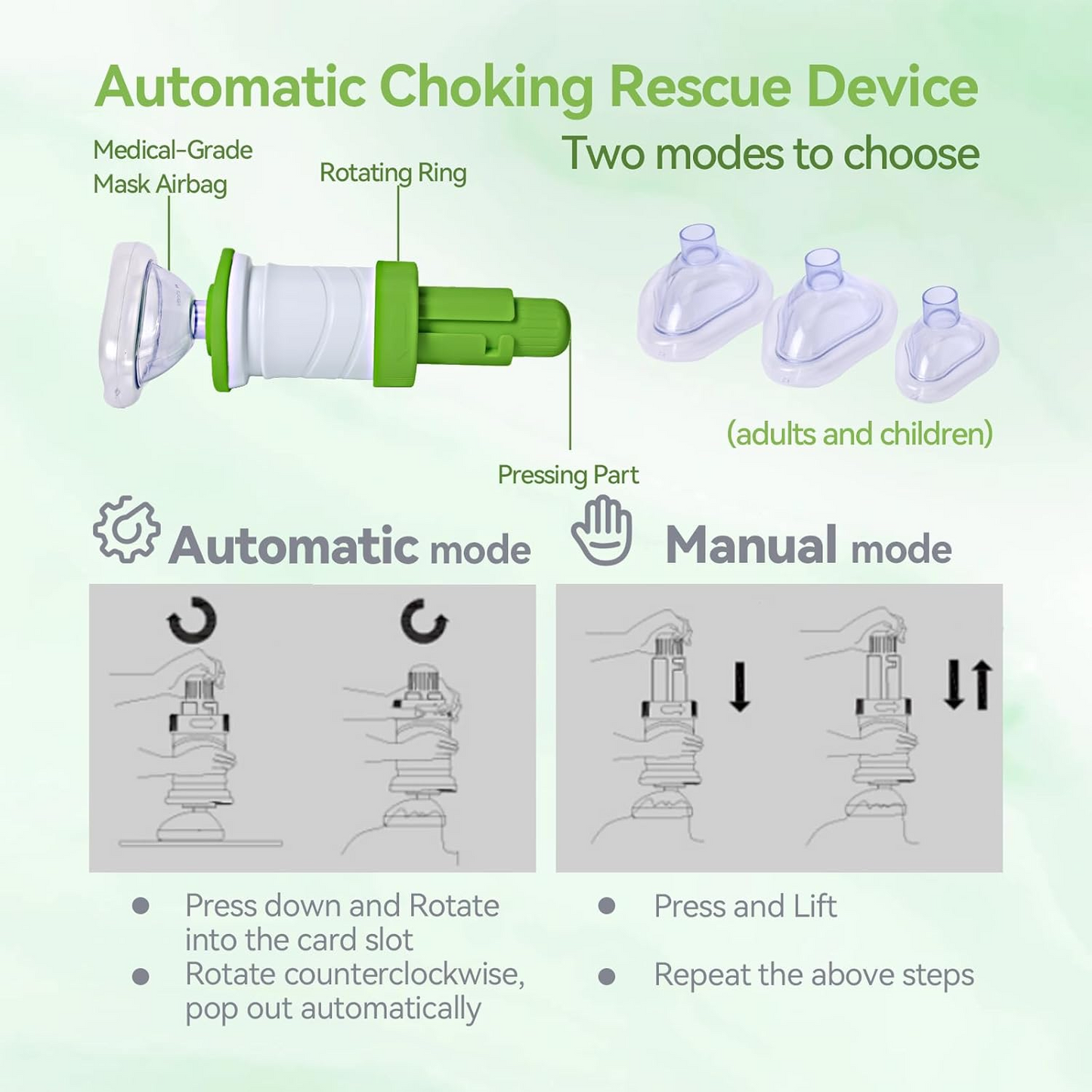 FSA HSA Automatic Choking Rescue Device for Kids and Adults with 3 Masks, Portable Dechoker Anti Choking Device,Strong Suction Home Emergency Kit,First Aid Airway Assist Device