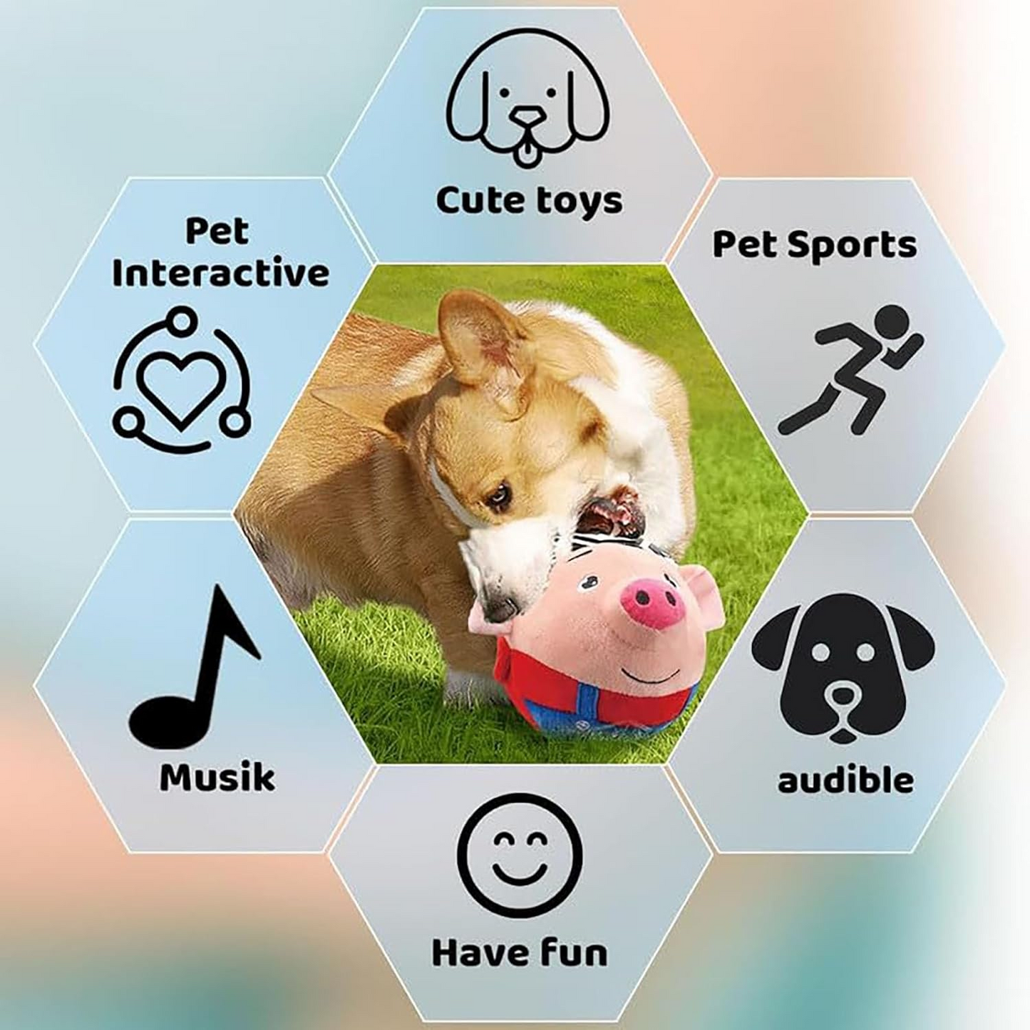 2024 Active Motion Plush Pet Toy, Upgraded Interactive Electronic Canine Companion, Features a Squeaky, Mobile Dog Ball,Interactive Dog Ball Mobile Toy with Recording and Music (Pig Sky Blue)