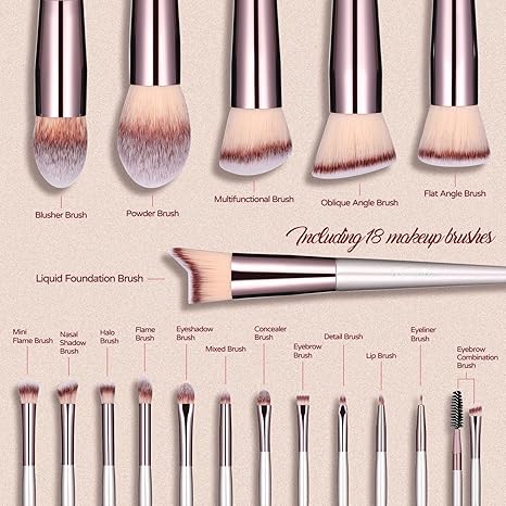 Makeup Brush Set 18 high-quality synthetic foundation concealer eyeshadow blush makeup brushes, black shell