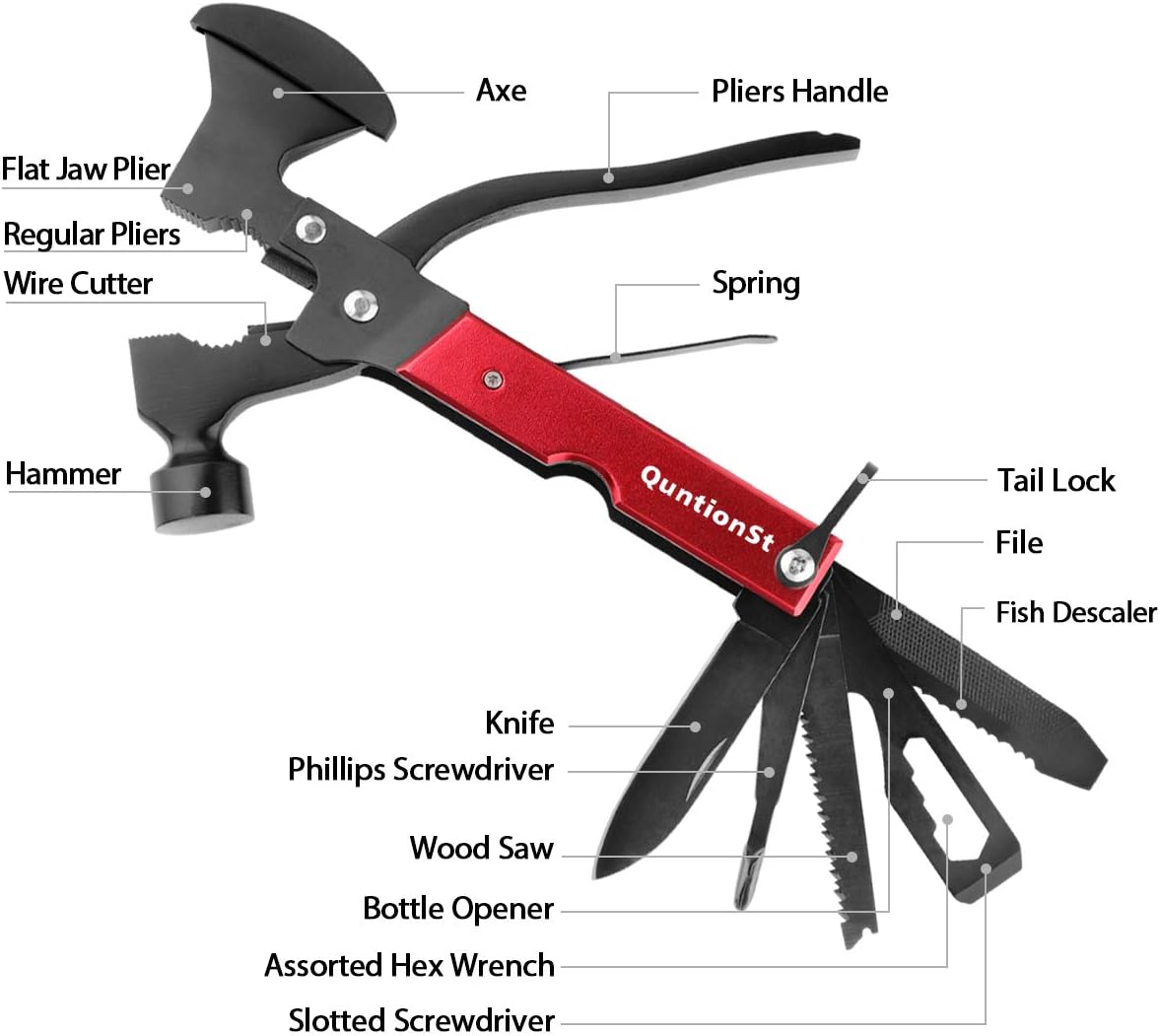 Camping Equipment Multifunctional Tool, Men's Stocking Stuffer, Christmas Gift for Men, for Fathers, Husbands and Boyfriends. 16-in-1 Camping Accessories Multifunctional Tool Axe, with an axe, a hammer, pliers, a knife, and a bottle opener.