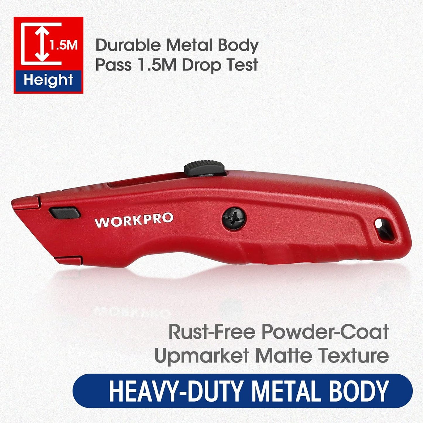 WORKPRO Premium Utility Knife, a Retractable All-Metal Heavy-Duty Cutter, a Quick-Change Blade Box Cutter, Comes with 10 Extra Blades