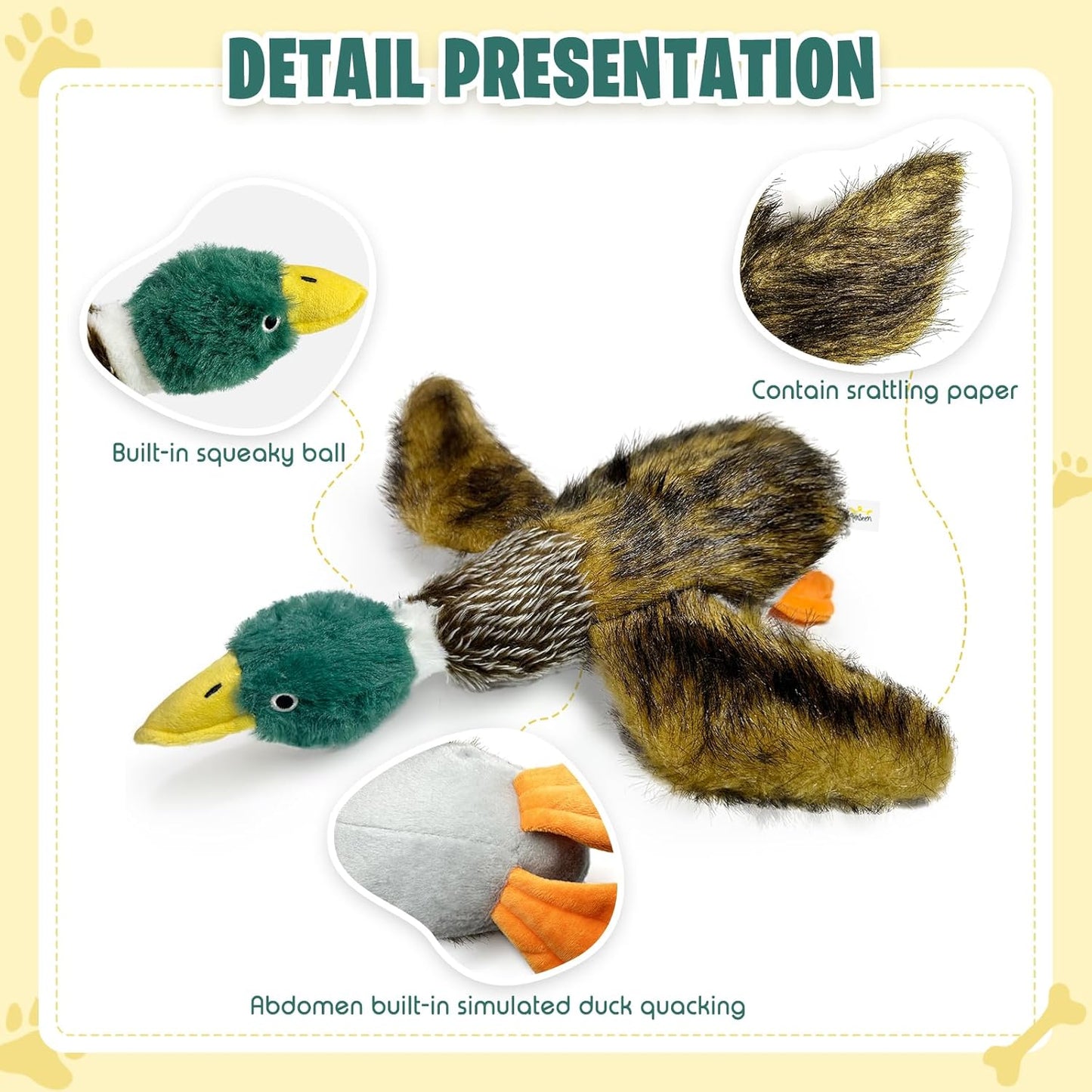 Upgraded Duck Dog Toy -15.7inches, Dog Toy for Small, Medium, and Large Breeds- Squeaker and Crinkle Paper Plush Mallard Duck Dog Toy