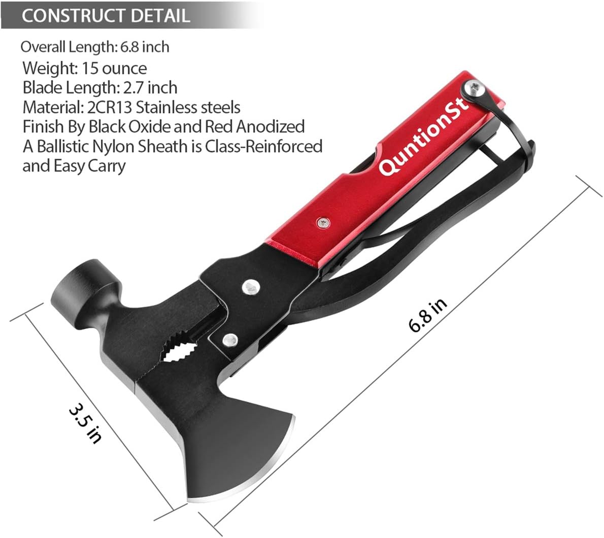 Camping Equipment Multifunctional Tool, Men's Stocking Stuffer, Christmas Gift for Men, for Fathers, Husbands and Boyfriends. 16-in-1 Camping Accessories Multifunctional Tool Axe, with an axe, a hammer, pliers, a knife, and a bottle opener.