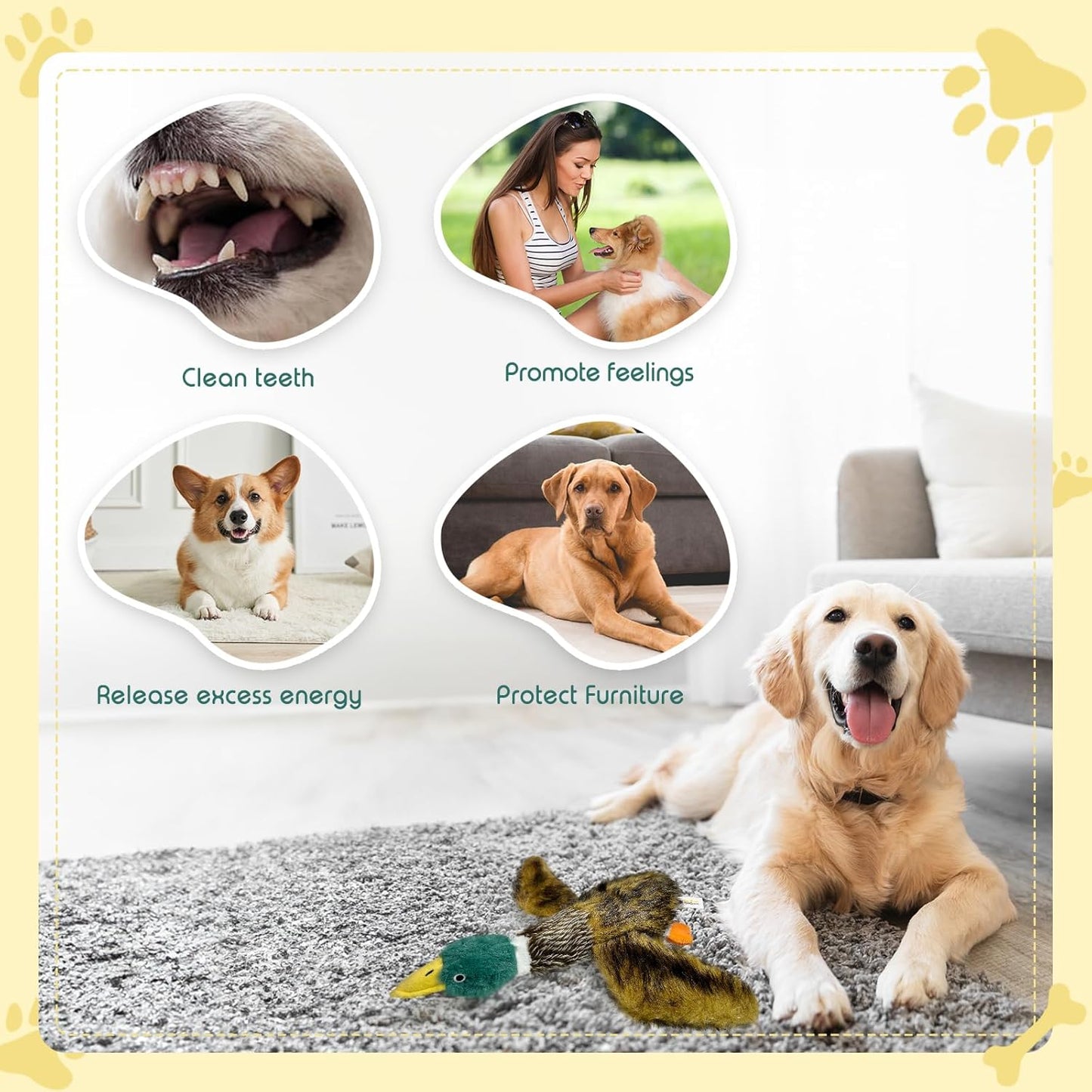 Upgraded Duck Dog Toy -15.7inches, Dog Toy for Small, Medium, and Large Breeds- Squeaker and Crinkle Paper Plush Mallard Duck Dog Toy