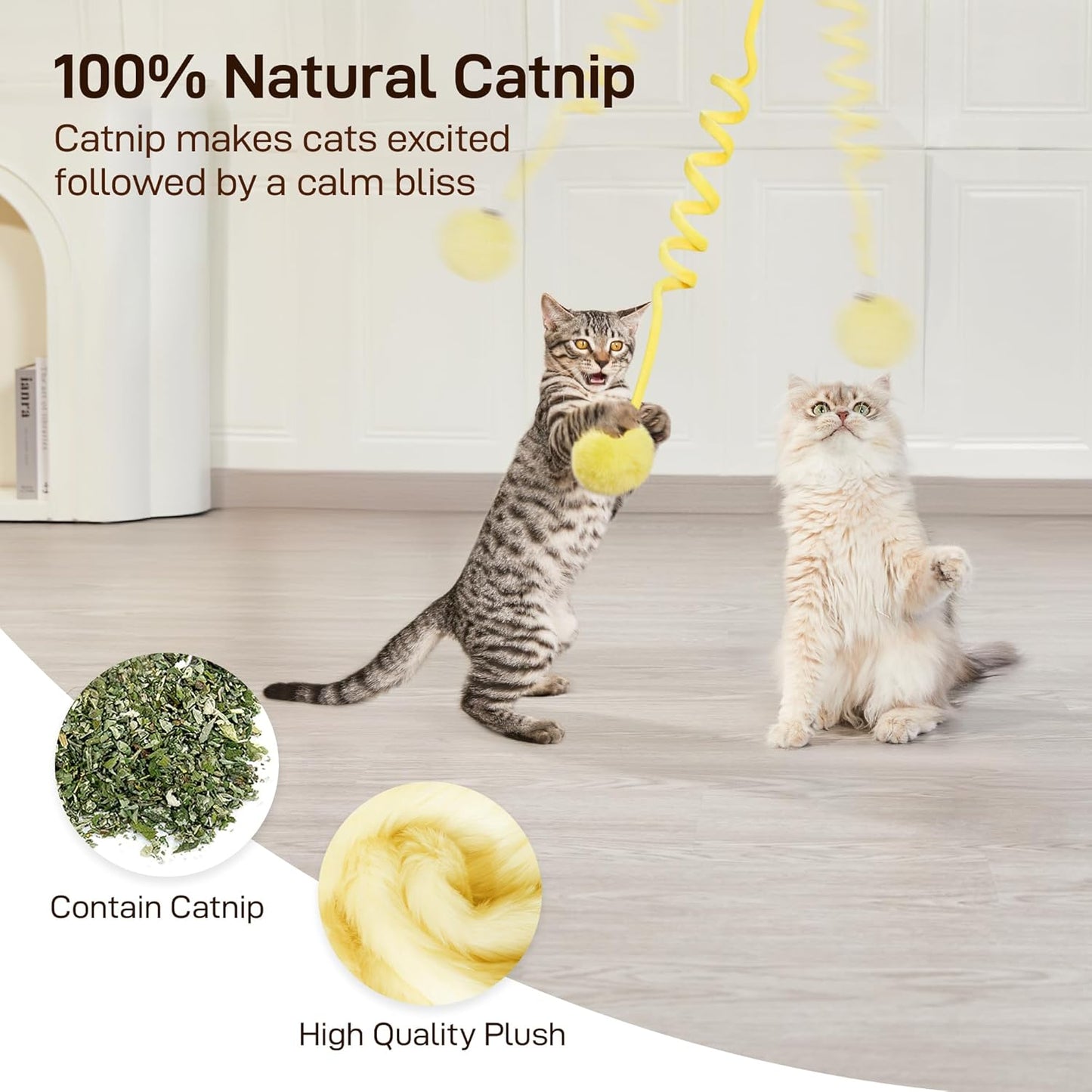 Potaroma Hanging Fluffy Cat Catnip Ball Toys 3 Pcs with Bell, Interactive Cat Teaser Retractable Toys Indoor Kitten Play Chase Exercise Physical Stimulation