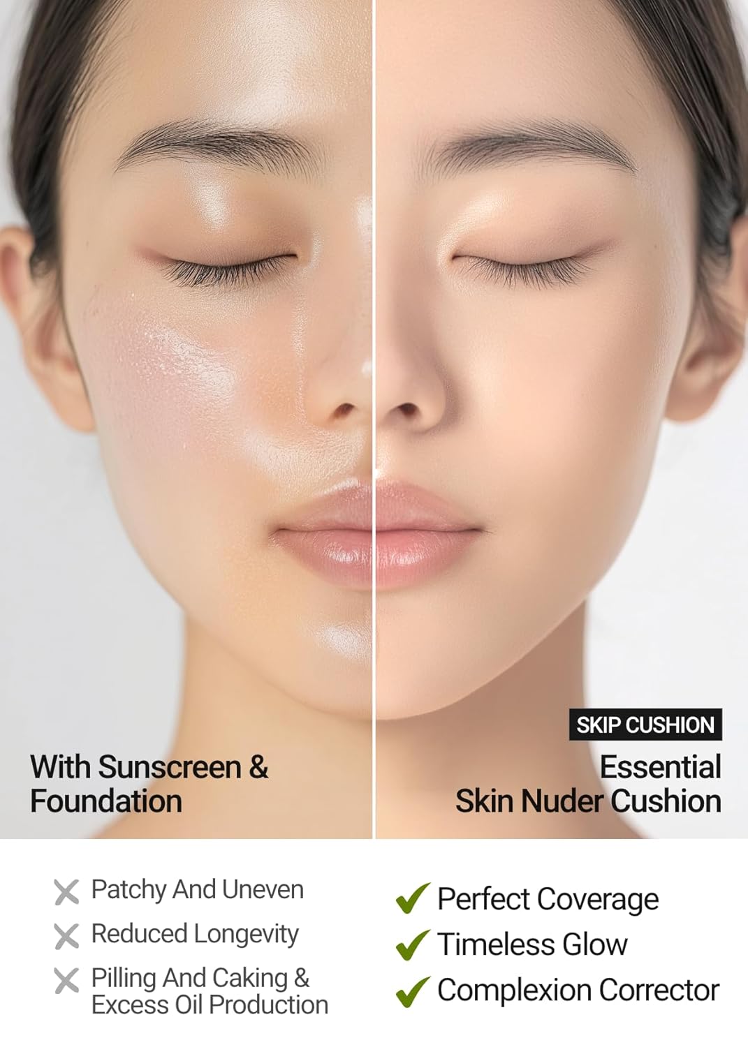 Essential Skin Nuder Cushion (Light) | Refill Included | Natural Finish | Buildable Coverage | Makeup Artist Brand | Cream Foundation
