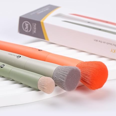 KINGMAS 3Pcs Foundation Brush Contour Concealer Brush Set, Under Eye & Blusher Brush Kabuki Makeup Brushes for Face Blush Bronzer Travel Buffing Stippling Contour Powder Liquid Blending Makeup Brush
