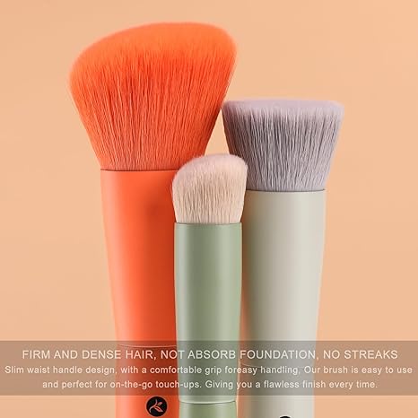 KINGMAS 3Pcs Foundation Brush Contour Concealer Brush Set, Under Eye & Blusher Brush Kabuki Makeup Brushes for Face Blush Bronzer Travel Buffing Stippling Contour Powder Liquid Blending Makeup Brush