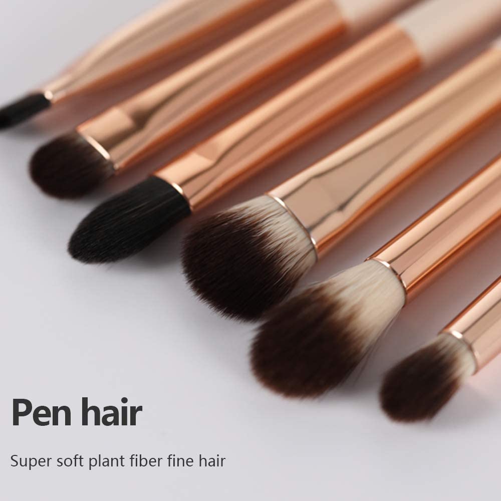 Eye Makeup Brush Set, 6 Professional Blending Eyeshadow Makeup Brushes for Concealer, Eyebrows and Eyeliner, with Soft Bristles and Wooden Handles