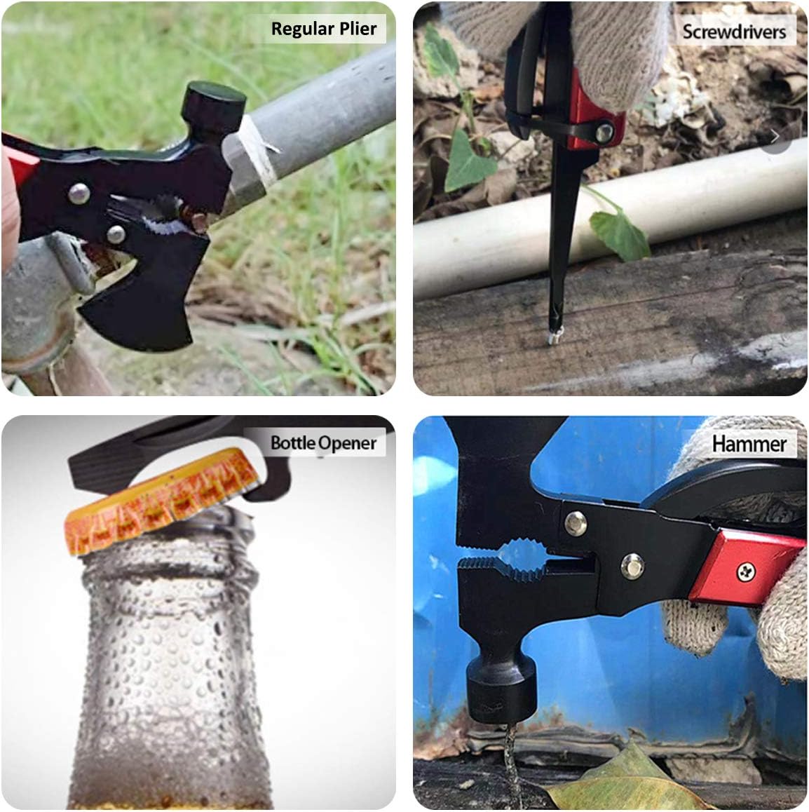 Camping Equipment Multifunctional Tool, Men's Stocking Stuffer, Christmas Gift for Men, for Fathers, Husbands and Boyfriends. 16-in-1 Camping Accessories Multifunctional Tool Axe, with an axe, a hammer, pliers, a knife, and a bottle opener.