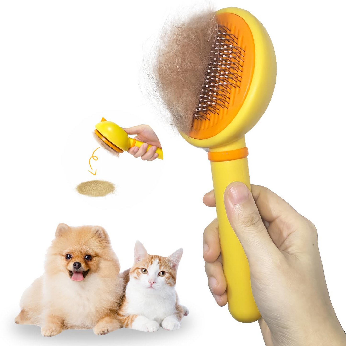 Cat Brush for Shedding, Self-Cleaning Slicker Brush for Indoor Cats, Gently Remove Loose Fur, Pet Grooming Massage Deshedding Tool, Suits Long & Short Haried Cats and Dogs