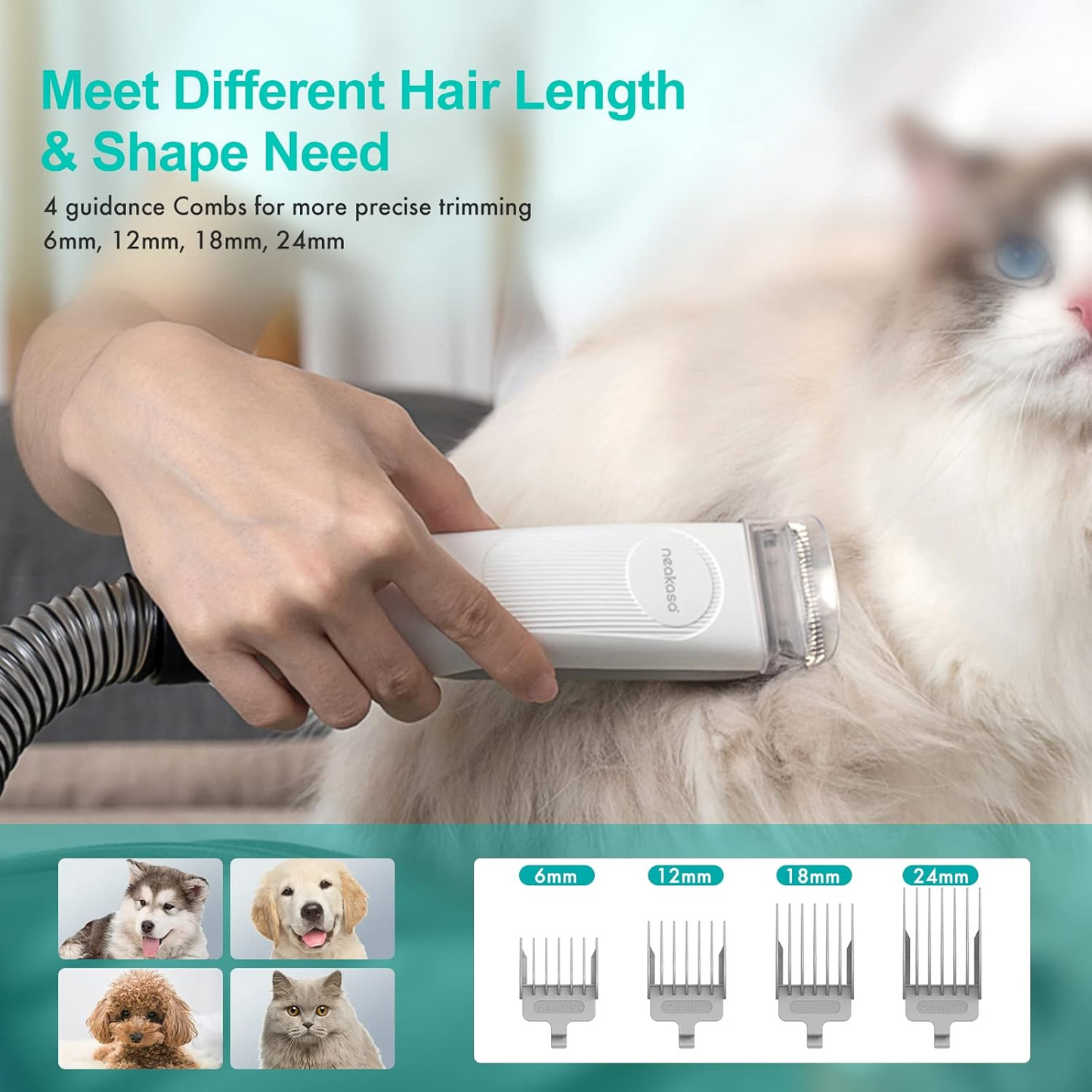 neabot Neakasa P1 Pro Pet Grooming Kit & Vacuum Suction 99% Pet Hair, Professional Clippers with 5 Proven Grooming Tools for Dogs Cats and Other Animals