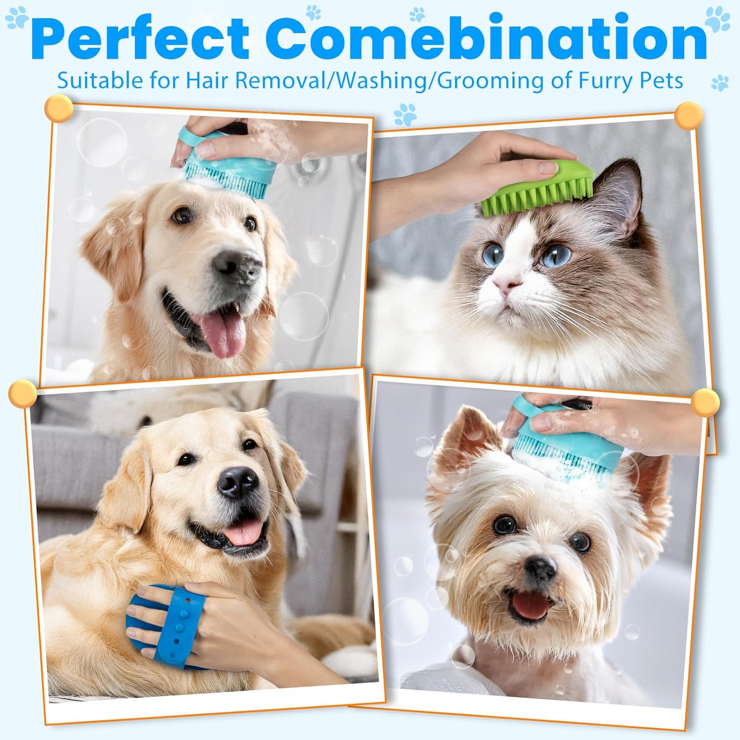 3PCS Dog Bath Brush, Dog Shampoo Brush, Dog Scrubber for Bath, Dog Shower Brush, Dog Bath Supplies, Suitable for Deshedding, Washing & Grooming of Short and Long Haired Pets (Blue Green Blue)