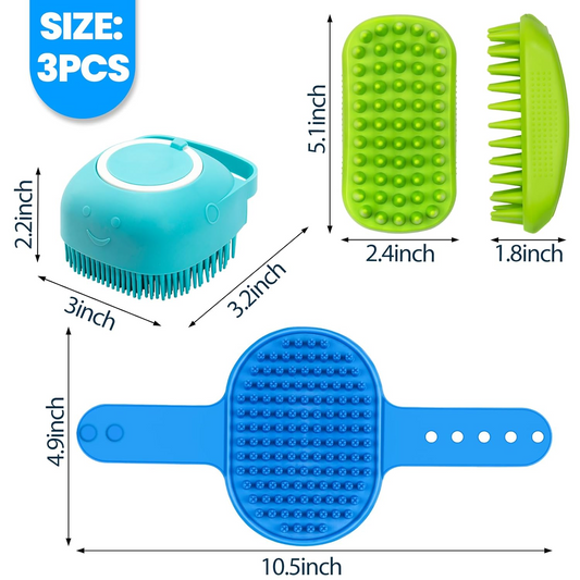 3PCS Dog Bath Brush, Dog Shampoo Brush, Dog Scrubber for Bath, Dog Shower Brush, Dog Bath Supplies, Suitable for Deshedding, Washing & Grooming of Short and Long Haired Pets (Blue Green Blue)