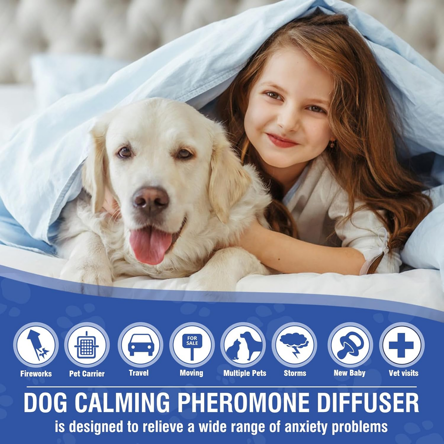 Dog Pheromone Calming Diffuser 4 In 1 Appeasing Pet Pheromones Diffuser to Calm Kit (Plug in+ 3 Pack 48ml Refill) for Anxiety Relief Reduce Barking Aggression Fighting Stress 90 Day Supply(Tasteless)