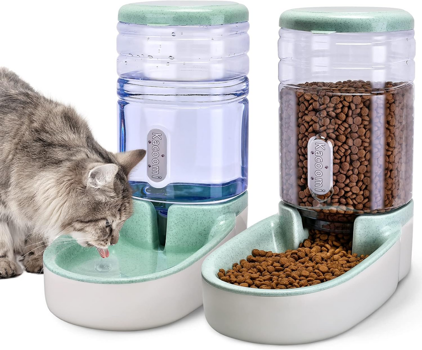 Automatic Dog Cat Feeder and Water Dispenser Gravity Food Feeder and Waterer Set with Pet Food Bowl for Small Medium Dog Puppy Kitten, Large Capacity 1 Gallon x 2