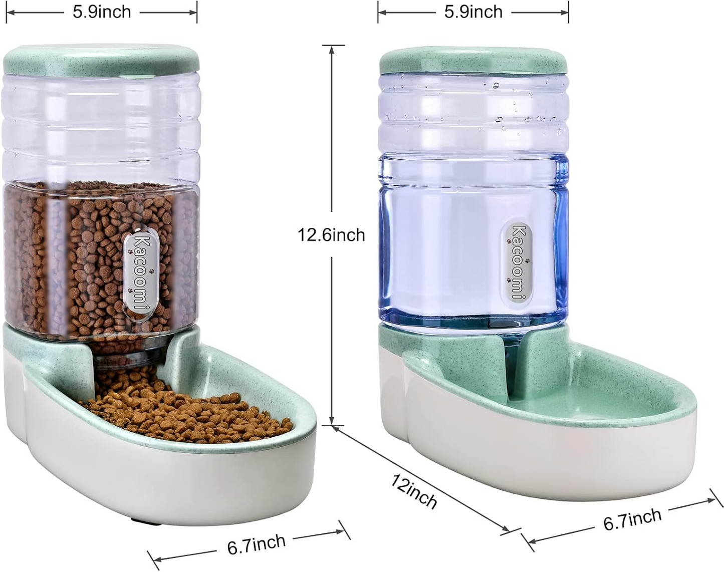 Automatic Dog Cat Feeder and Water Dispenser Gravity Food Feeder and Waterer Set with Pet Food Bowl for Small Medium Dog Puppy Kitten, Large Capacity 1 Gallon x 2