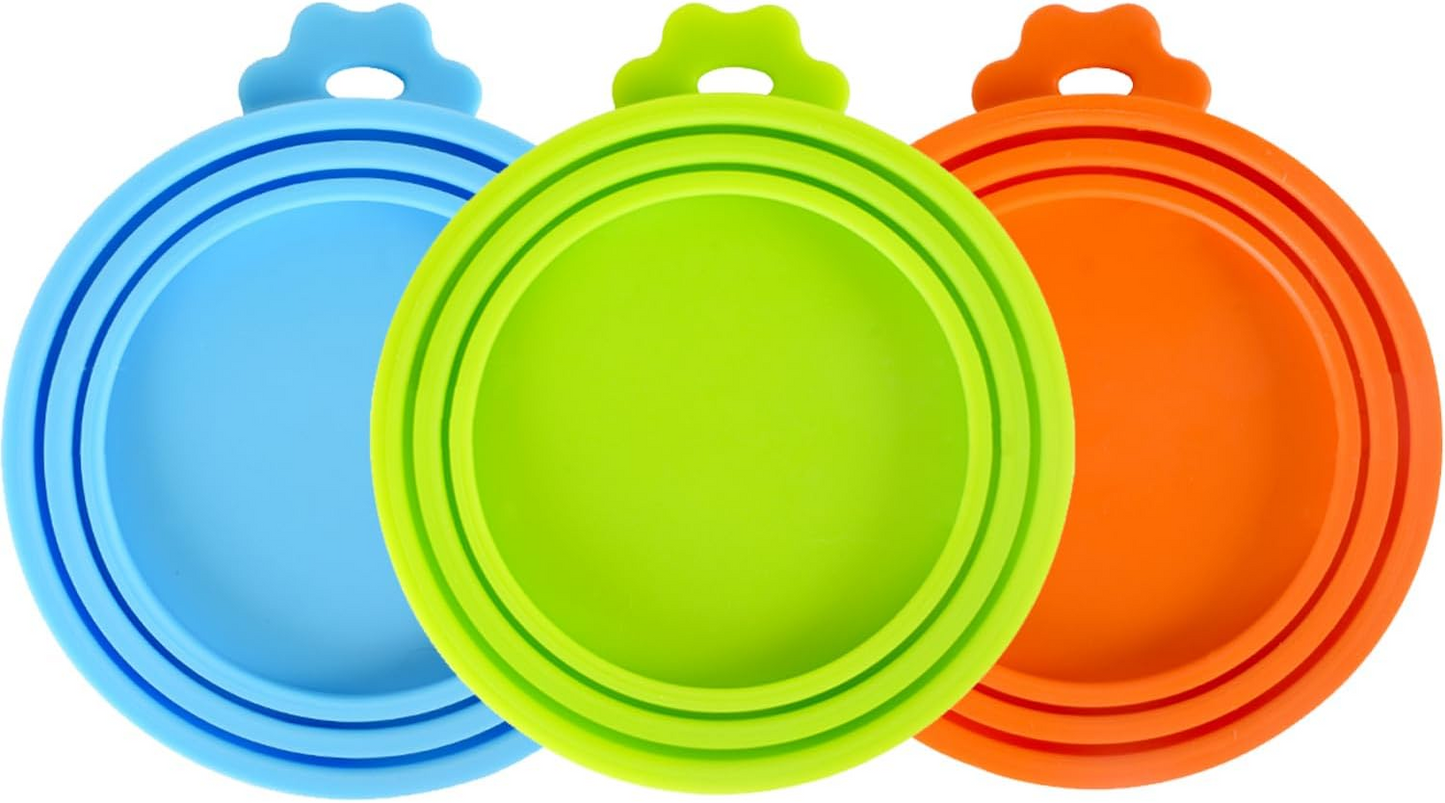 3 Pack Pet Food Can Covers Universal Can Lids Safe/Silicone Dog&Cat Food Can Lid Covers (green+blue+orange)