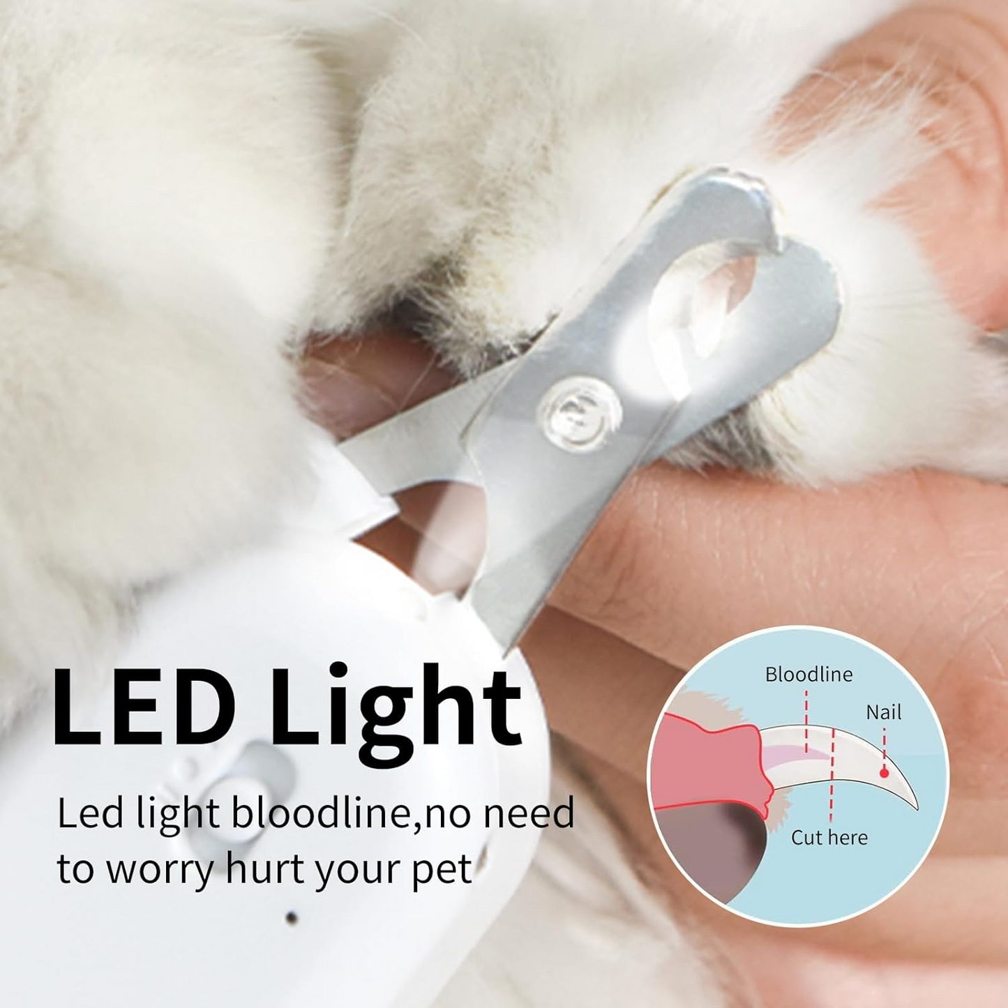 Pet Nail Clipper with LED & -U-V Light, Cat Claw Trimmer with Ultra Bright LED Light for Nail Bloodline to Avoid Over Cutting, Sharp Angled Blade Grooming Tool for Dog Cat Rabbit Small Animals