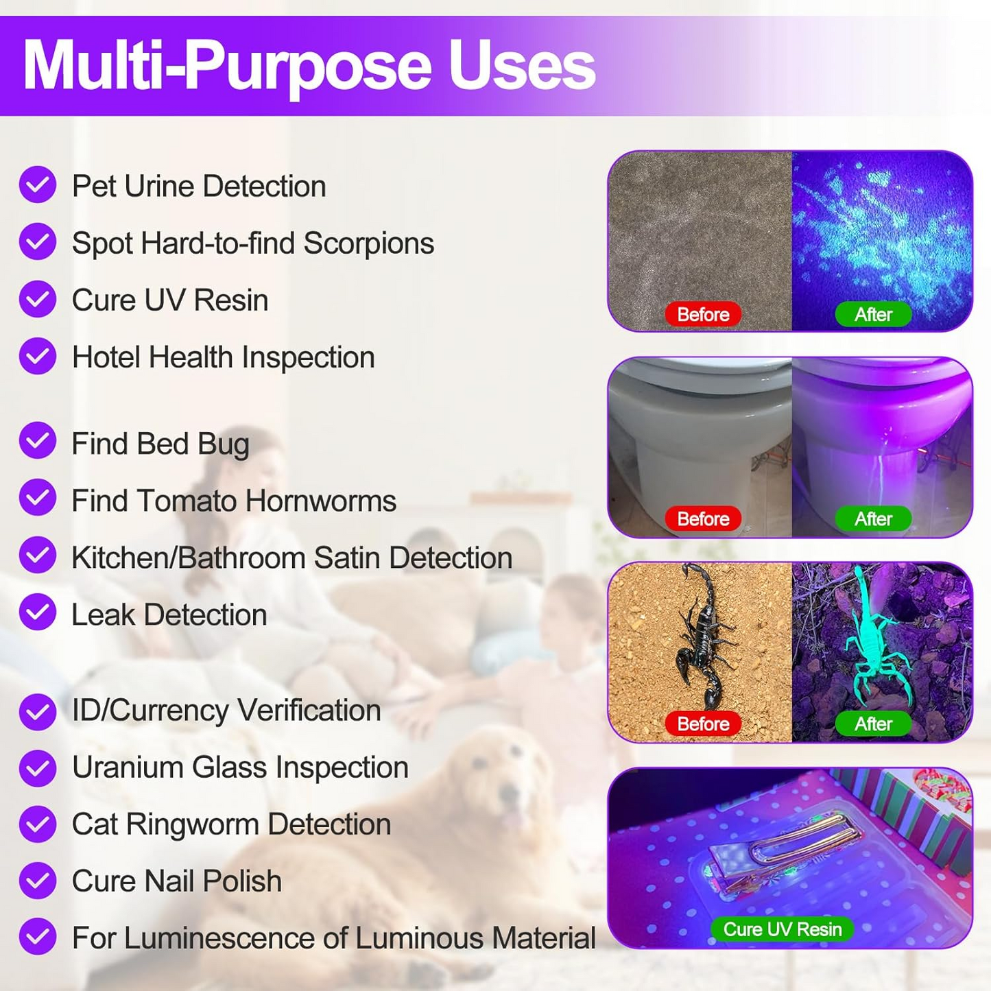 Black Light UV Flashlight Blacklight 12 LED Urine Detector for Dog/Cat/Pet Urine & Dry Stains and Bed Bug On Carpets/Rugs/Floor,Matching with Pet Odor Eliminator