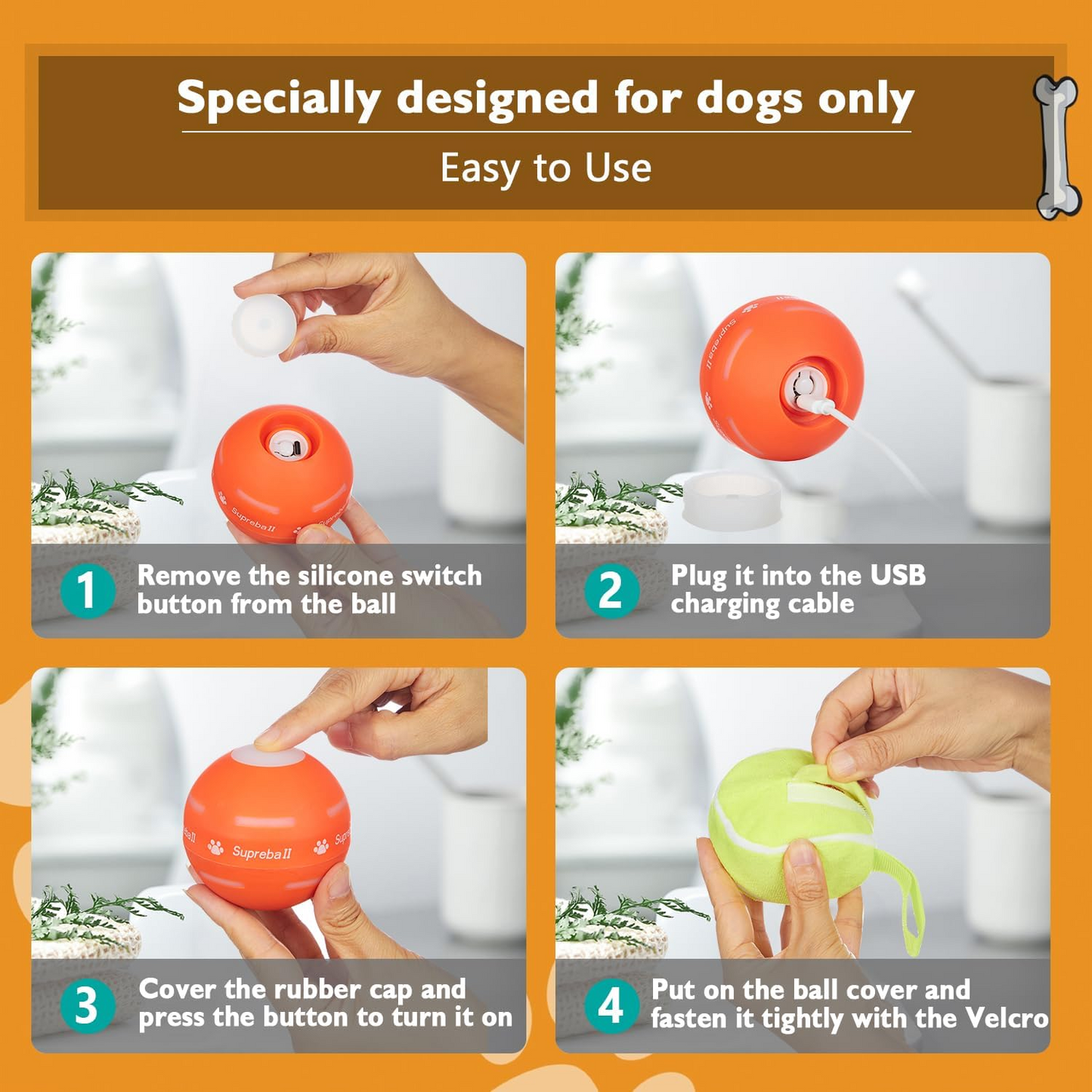 Interactive Dog Toys Dog Ball,[2025 Newly Upgraded] Durable Motion Activated Automatic Rolling Ball Toys for/Small/Medium/Large Dogs,USB Rechargeable (Orange)