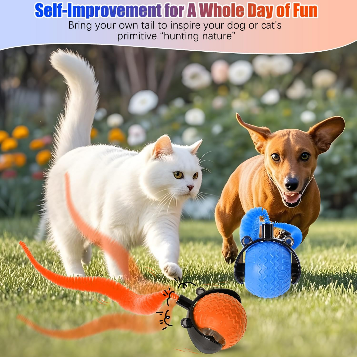 2pcs Interactive Cat Ball Toy, 2025 New Cat Ball Toys with Cord Imitation Mouse, Automatic Moving Peppy Pet Ball, Smart Self Rolling Cat Toys for Bored Indoor Adult Cats(Blue+Orange)