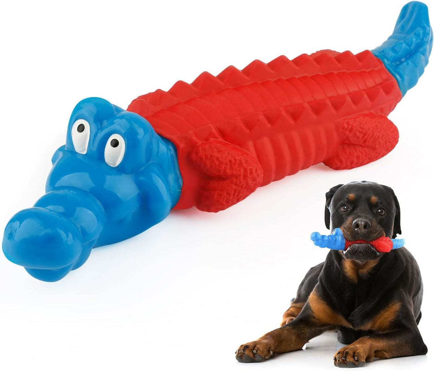 Petizer Indestructible Dog Toys - Non Squeak, Aggressive Chewer Toys for Small/Medium/Large Dogs, Red and Blue Alligator