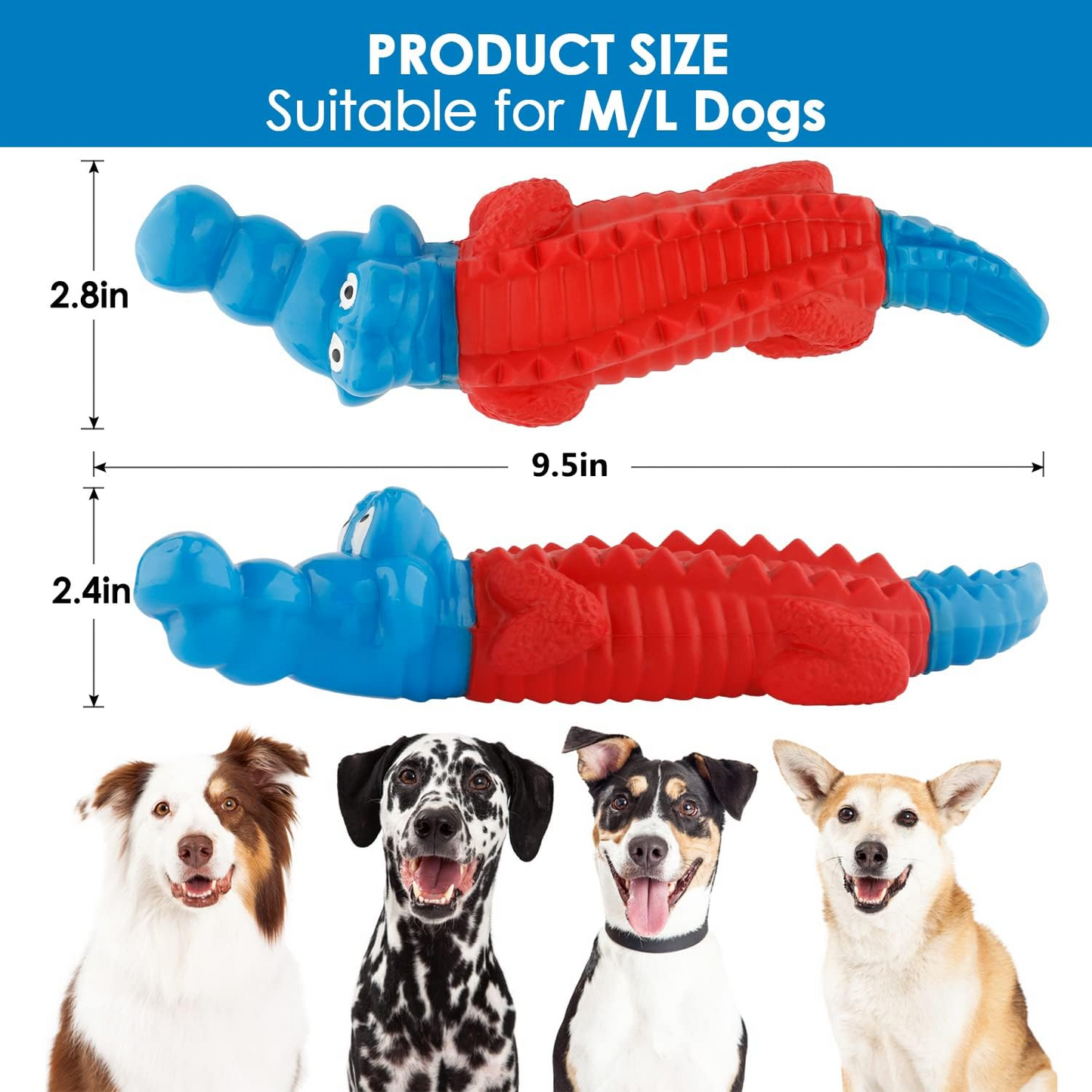 Petizer Indestructible Dog Toys - Non Squeak, Aggressive Chewer Toys for Small/Medium/Large Dogs, Red and Blue Alligator