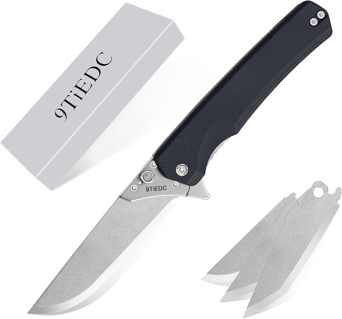 Folding Pocket Flipper Knife, 4pcs Replaceable Blades, 3.5" 440 Steel Blade G10 Handle EDC Knife with Pocket Clip for Men Women, Sharp Camping Survival Hiking, Outdoor or Indoor Carry Knives