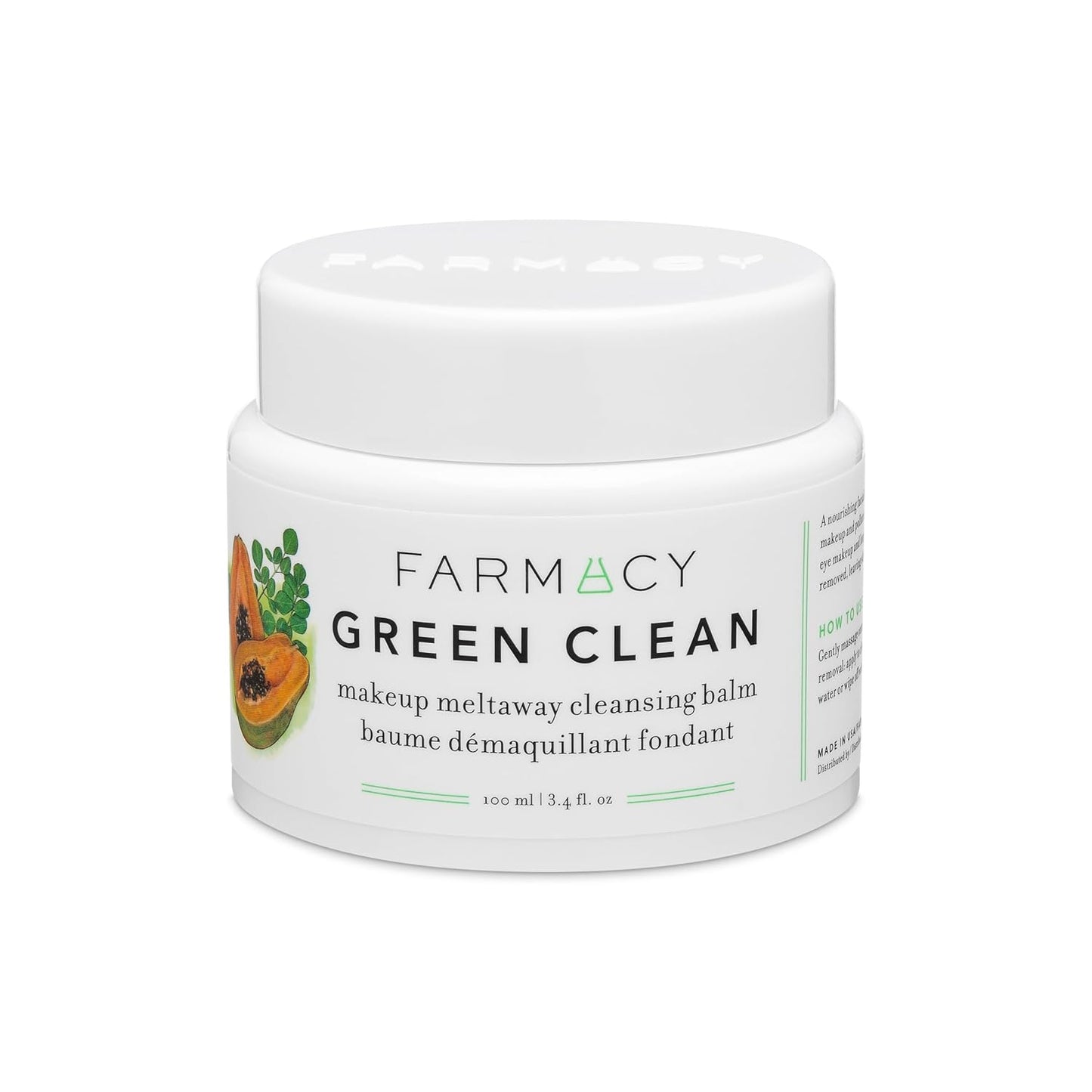 Farmacy Makeup Remover Cleansing Cream - Green Cleansing Waterproof Makeup Remover + Oil-Based Cleanser - Gentle Exfoliating Double Cleanser - Melt from Balm to Milky White Foam