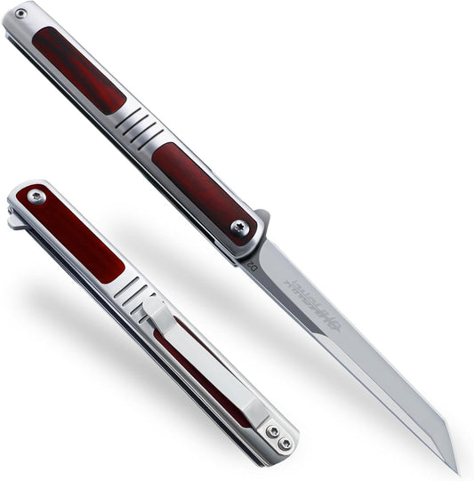 Men's pocket knife, 3.5 inches (approximately 8.9 cm) folding knife with pocket clip, mahogany handle Tantalis, an excellent gift for unisex