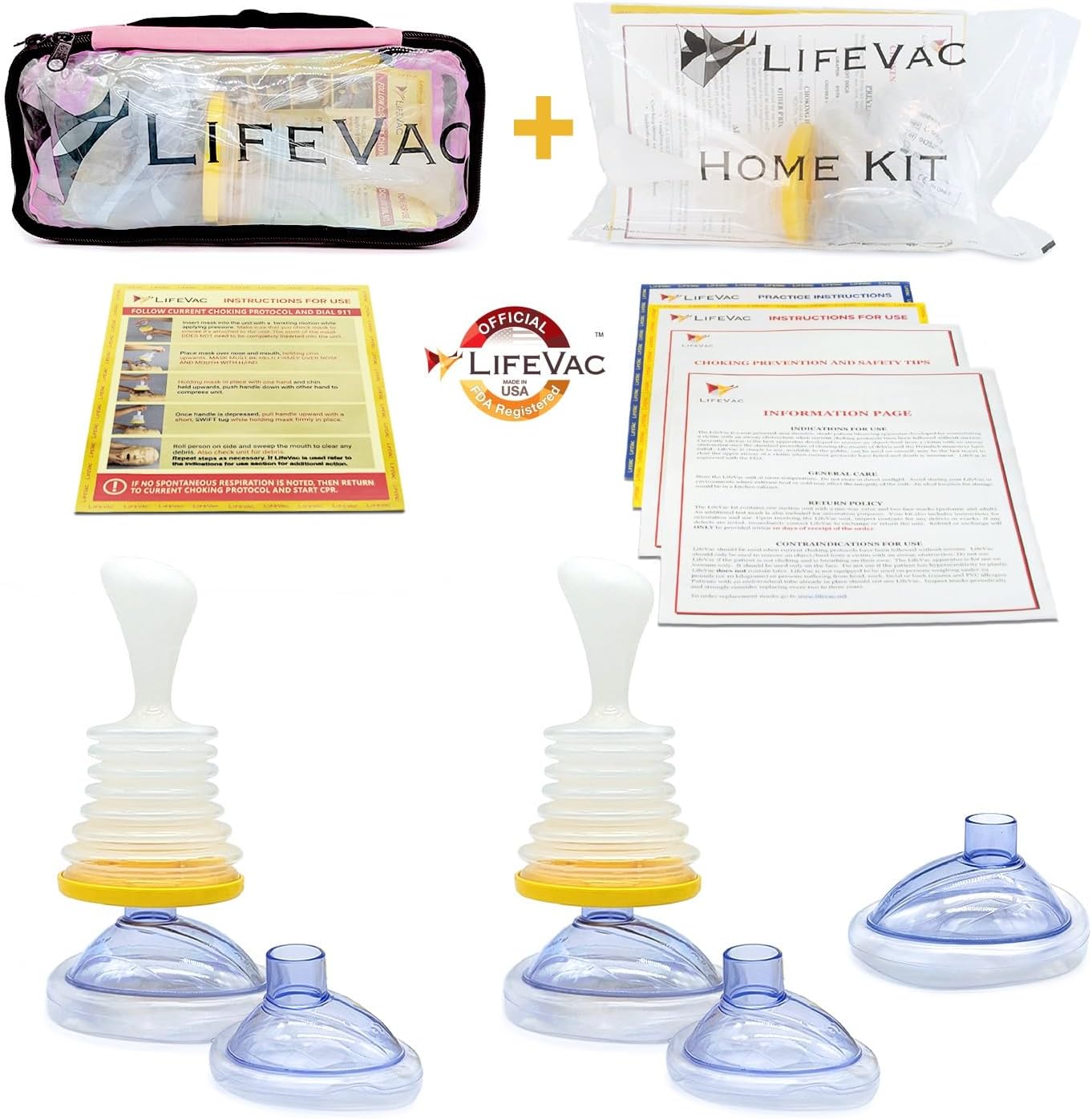 LifeVac Home and Pink Travel Kit Combo - Portable Suction Rescue Device, First Aid Kit for Children and Adults, Portable Airway Suction Device Suitable for Both Children and Adults