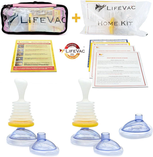 LifeVac Home and Pink Travel Kit Combo - Portable Suction Rescue Device, First Aid Kit for Children and Adults, Portable Airway Suction Device Suitable for Both Children and Adults