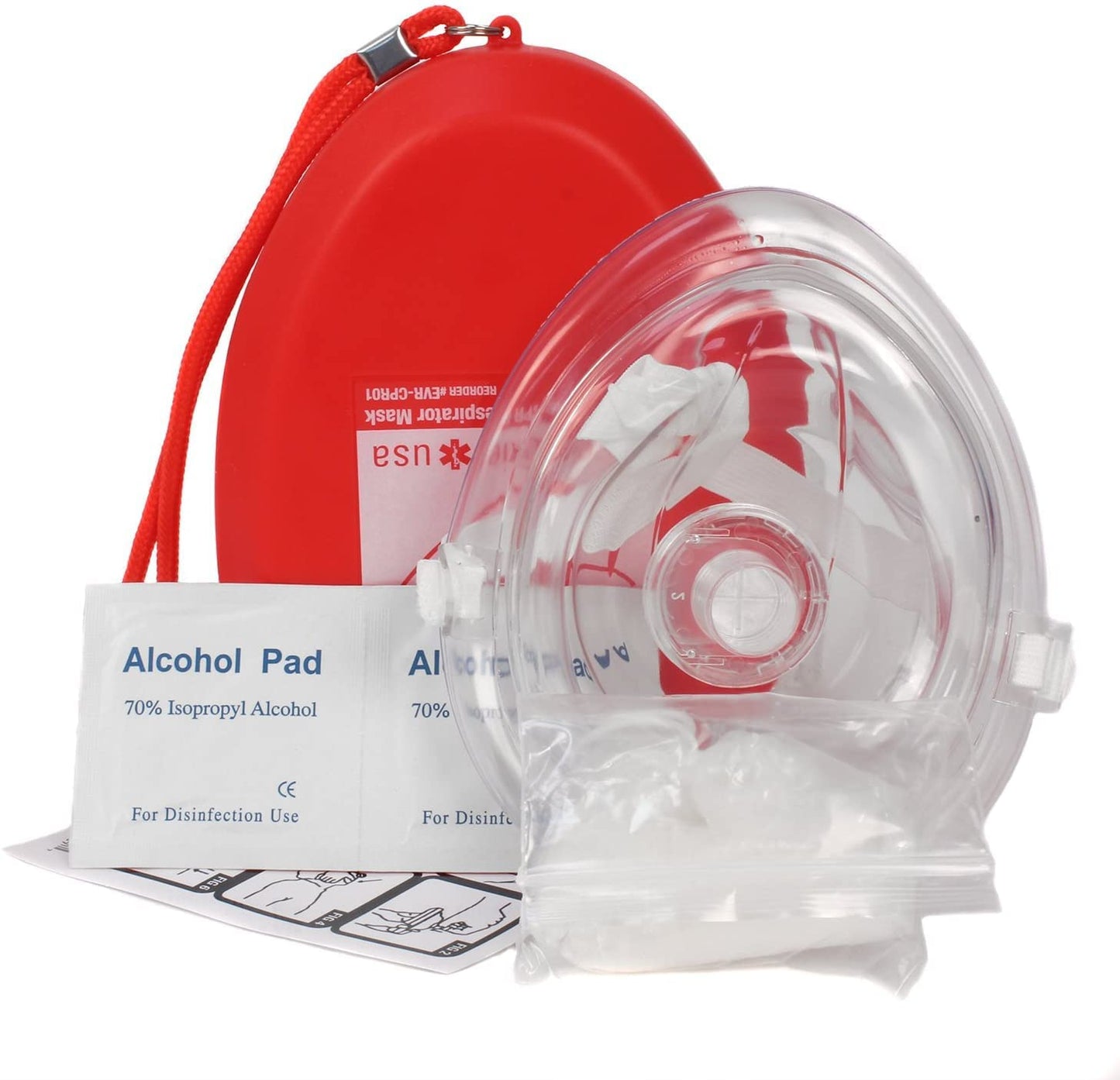 Ever Ready First Aid CPR Rescue Mask, Adult/Child Pocket Resuscitator, with Hard Case, Wrist Strap, Gloves and Wipes - 2-Pack