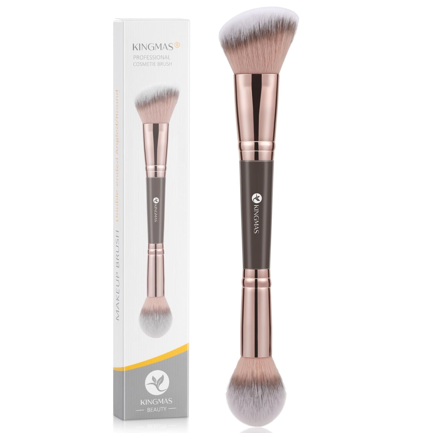 KINGMAS Foundation Makeup Brush, Double-ended Angled/Round Top Contour Brush, used for beauty blending of liquid and powder, concealer, cosmetics, and blush makeup brush (Brown)