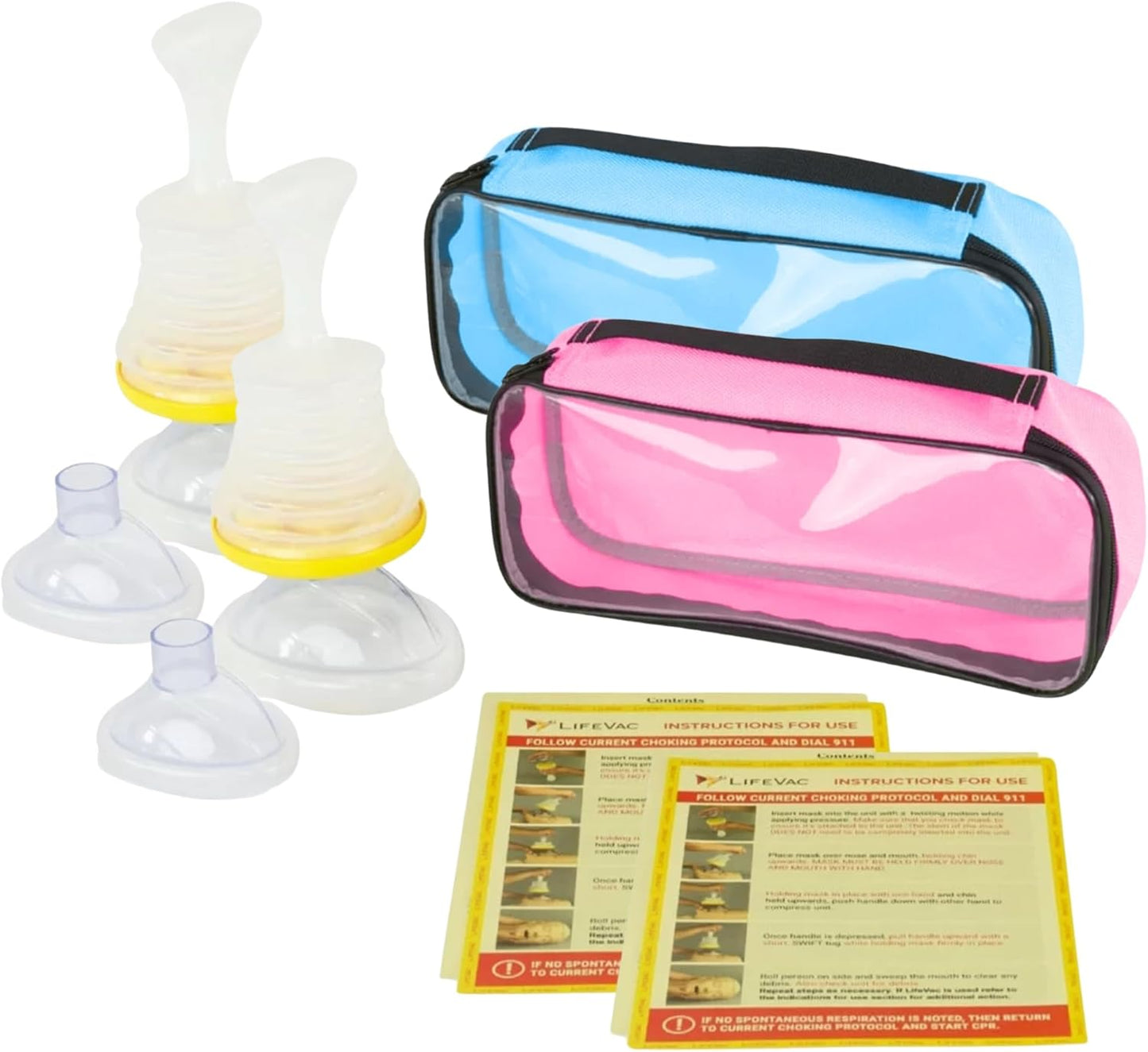 LifeVac Travel Kit, 2-Pack - Portable Choking Rescue Device - First Aid Suction Device with Adult and Infant/Child Masks, HSA/FSA Certified - Blue and Pink