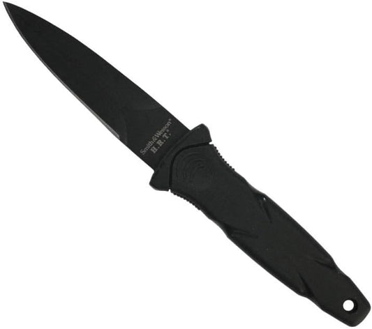 Smith & Wesson SWHRT3BF 7.5-inch (approx. 19.1 cm) High-Carbon S.S. Full Tang Fixed Blade Knife with a 3.5-inch (approx. 8.9 cm) False Edge Blade and TPR Handle, suitable for outdoor activities, tactical use, survival situations, and everyday carry (EDC).