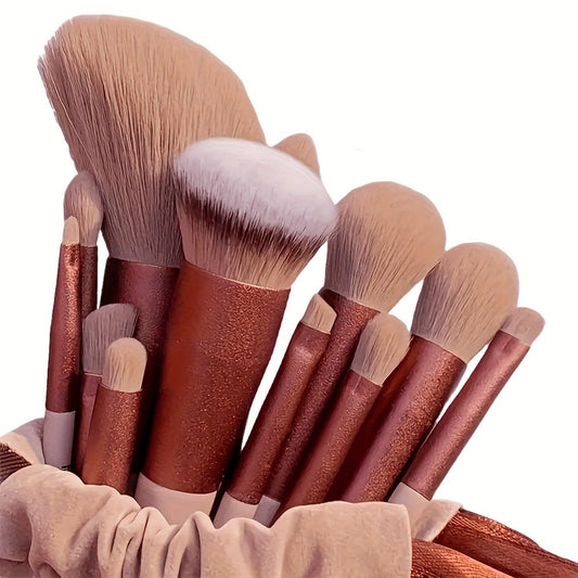 13pcs/set Makeup Brush Set Soft Polyester Bristles For Flawless Beauty, Hypoallergenic Nylon Bristles, Suitable For All Skin Types, Soft And Easy To Use