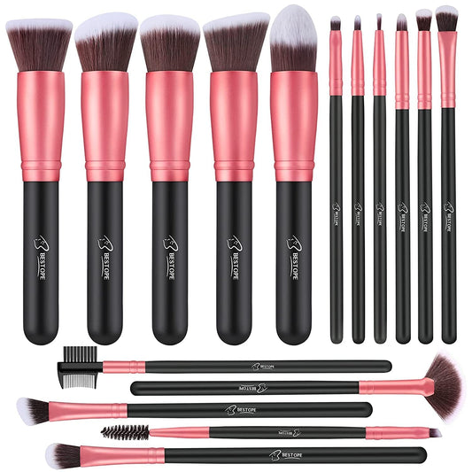 Makeup Brushes, 16-piece Makeup Brush Set. Blending brushes for foundation, premium synthetic brushes for powder and concealer, eye and face makeup brushes, eyeshadow brushes, and eyeliner makeup brushes.