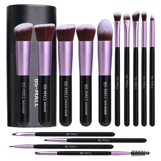 Premium Synthetic Makeup Brushes for Foundation, Powder, Concealer and Eyeshadow, 14 Pieces, in Purple Color