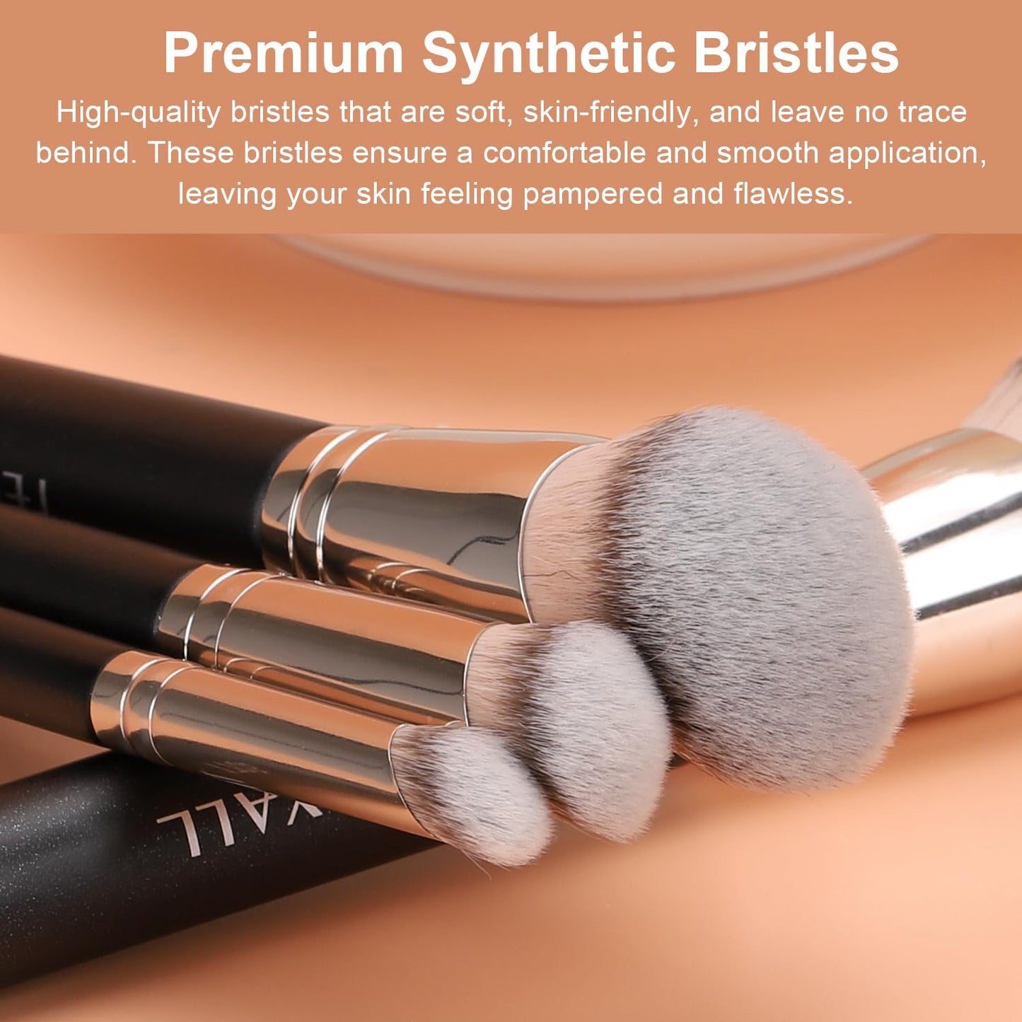 TEOYALL Foundation, Contour and Concealer Brush Set, 3-piece Angled Synthetic Kabuki Brushes for Blending and Setting, suitable for liquid, cream and powder cosmetics