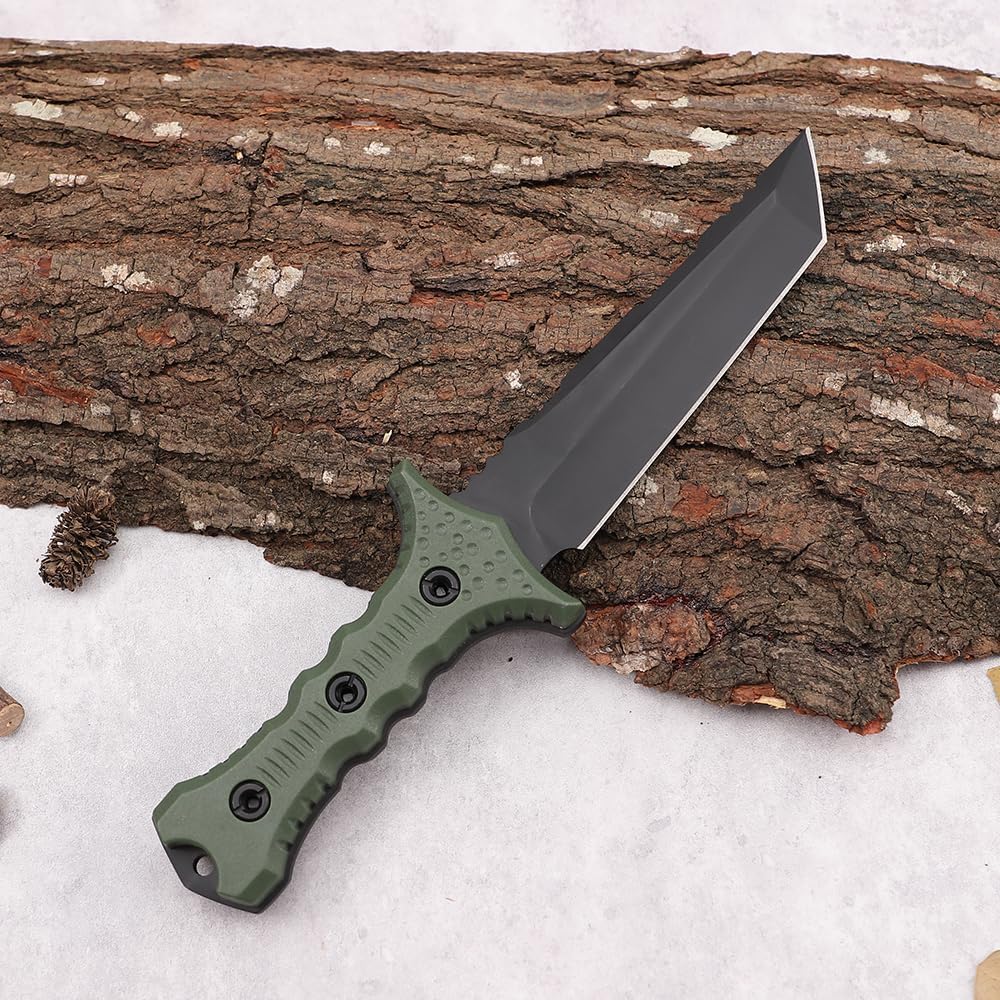 TSS Outdoor straight knife fixed blade outdoor knife with scabbard, blade made of 5CR steel, steel thickness 5mm, handle made by ABS, can be used for outdoor adventure workers, camping and other outdoor activities, gifts for father or men