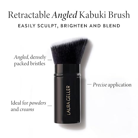 Retractable Black Kabuki Makeup Brush, suitable for liquid, cream and powder facial cosmetics, with an aluminum handle.