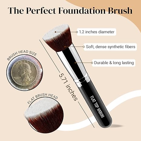 Flat-top Kabuki Foundation Brush – Premium Makeup Brush for Liquids, Creams, and Powders – Buffs, Blends, and Applies on the Face – Top Diameter 3 cm