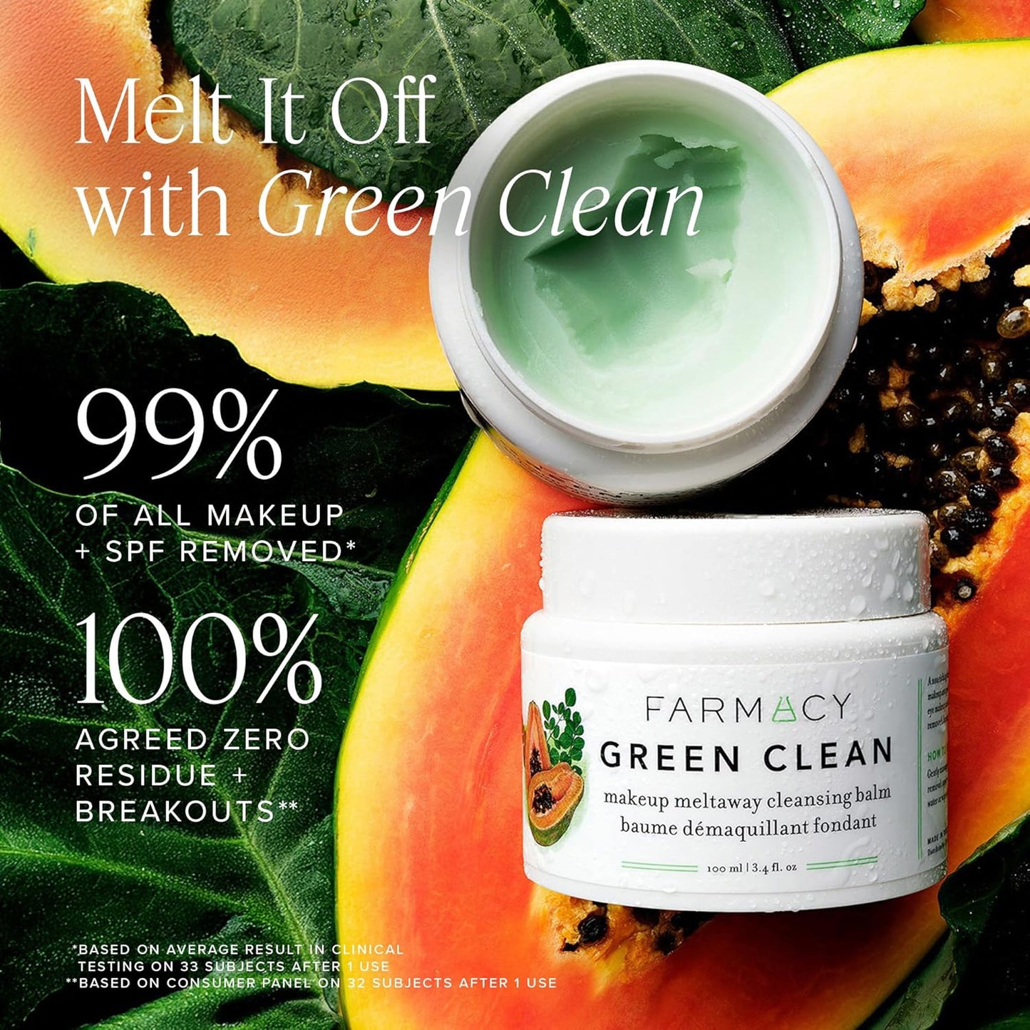 Farmacy Makeup Remover Cleansing Cream - Green Cleansing Waterproof Makeup Remover + Oil-Based Cleanser - Gentle Exfoliating Double Cleanser - Melt from Balm to Milky White Foam