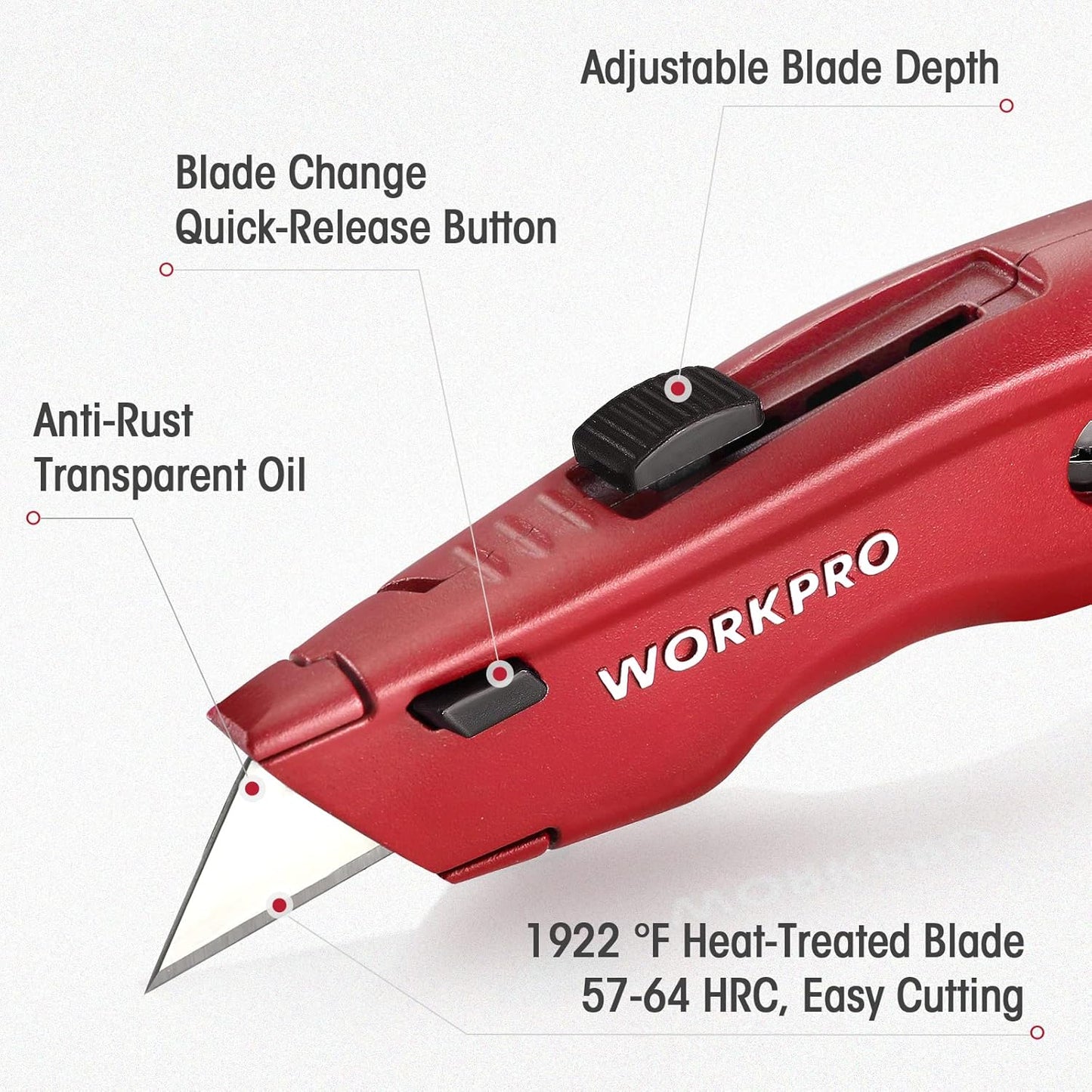 WORKPRO Premium Utility Knife, a Retractable All-Metal Heavy-Duty Cutter, a Quick-Change Blade Box Cutter, Comes with 10 Extra Blades