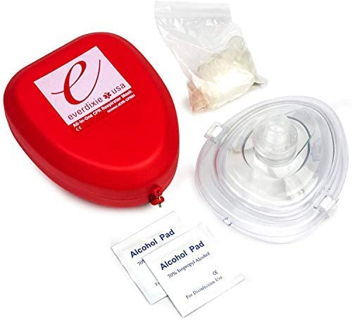 Ever Ready First Aid CPR Rescue Mask, Adult/Child Pocket Resuscitator, with Hard Case, Wrist Strap, Gloves and Wipes - 2-Pack