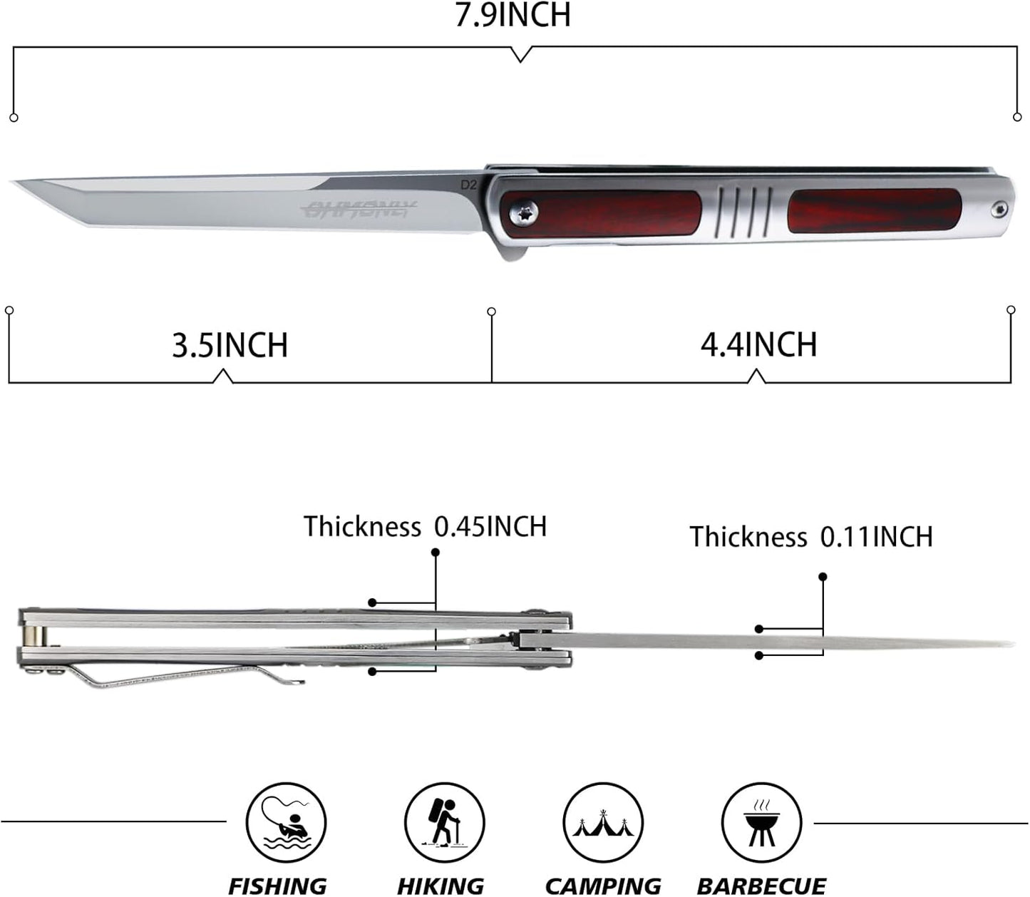 Men's pocket knife, 3.5 inches (approximately 8.9 cm) folding knife with pocket clip, mahogany handle Tantalis, an excellent gift for unisex