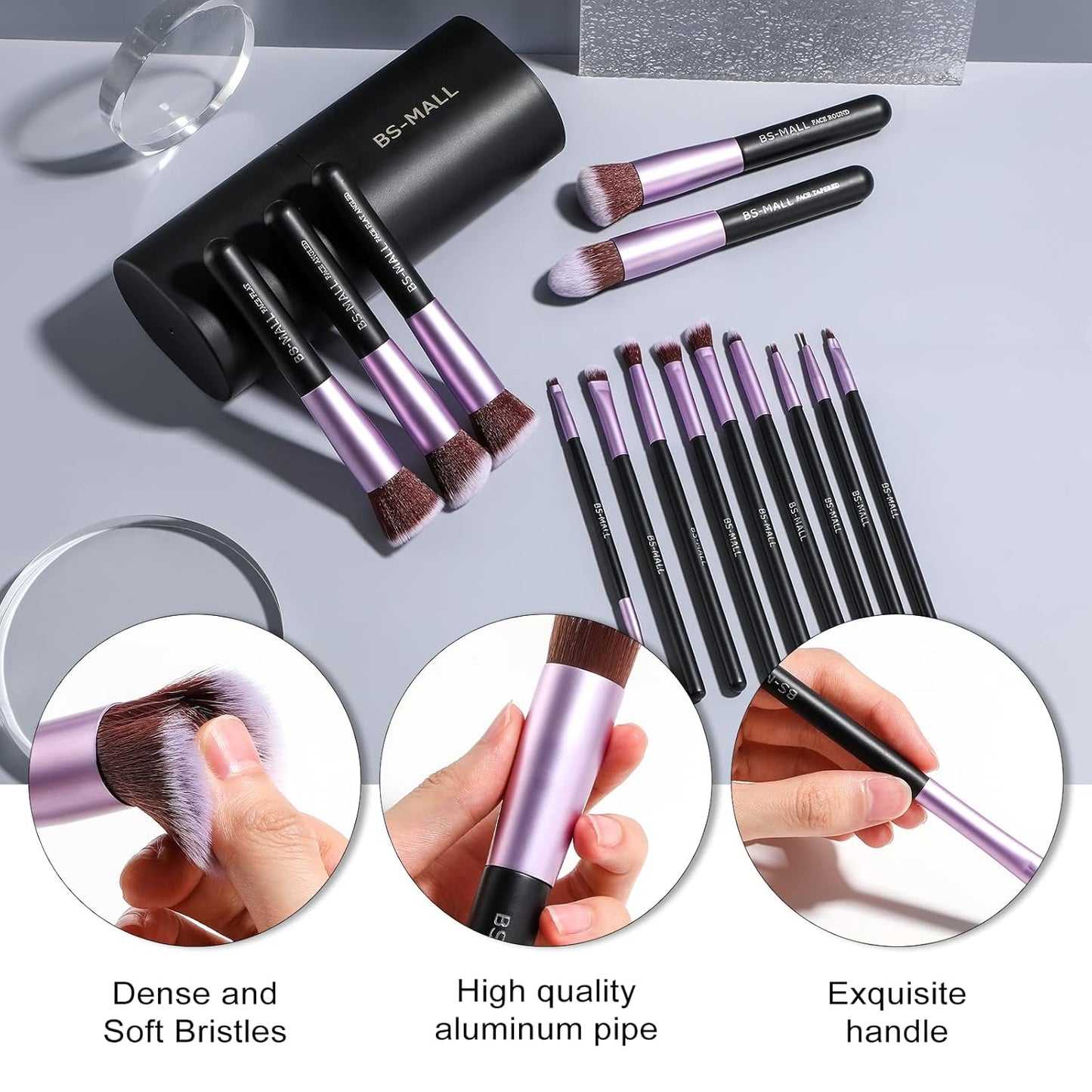 Premium Synthetic Makeup Brushes for Foundation, Powder, Concealer and Eyeshadow, 14 Pieces, in Purple Color