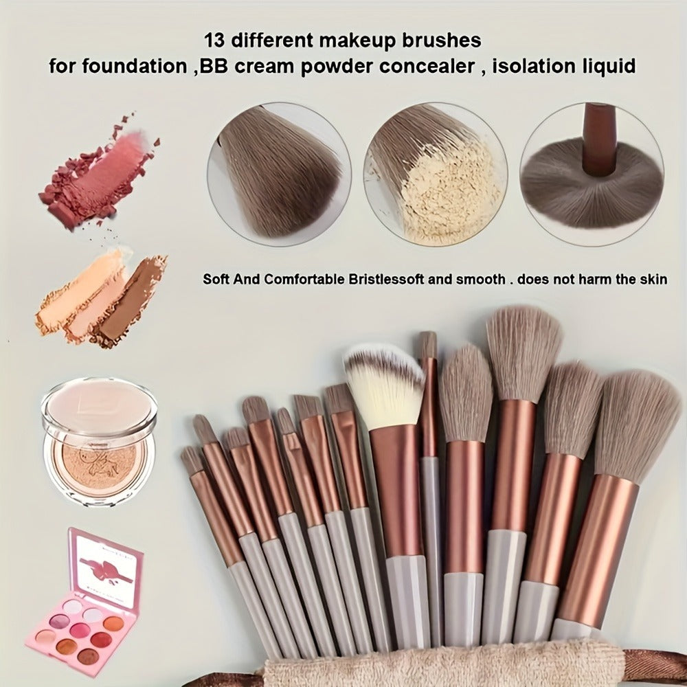 13pcs/set Makeup Brush Set Soft Polyester Bristles For Flawless Beauty, Hypoallergenic Nylon Bristles, Suitable For All Skin Types, Soft And Easy To Use